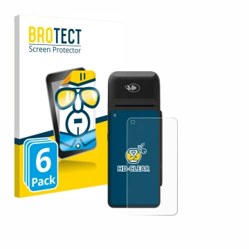 Front side of a product packaging with the brand logo BROTECT. Next to it is the device Verifone T650c shown with the correspo