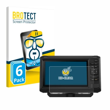 Front side of a product packaging with the brand logo BROTECT. Next to it is the device Garmin ECHOMAP UHD2 7