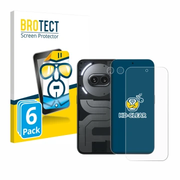 Front side of a product packaging with the brand logo BROTECT. Next to it is the device Nothing Phone (2a) Plus (Front+Camera)