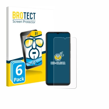 Front side of a product packaging with the brand logo BROTECT. Next to it is the device ZTE Blade A54 shown with the correspon