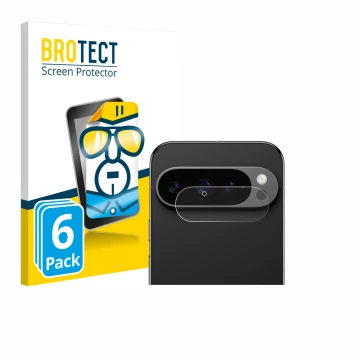 Front side of a product packaging with the brand logo BROTECT. Next to it is the device Google Pixel 9 Pro (ONLY Camera Lens) 