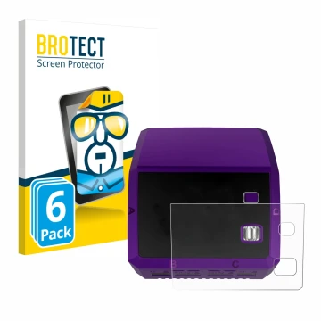 Front side of a product packaging with the brand logo BROTECT. Next to it is the device SkyRc Q200 neo shown with the correspo