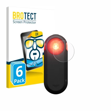 Front side of a product packaging with the brand logo BROTECT. Next to it is the device Garmin Varia RTL516 shown with the cor