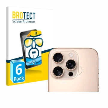 Front side of a product packaging with the brand logo BROTECT. Next to it is the device Apple iPhone 16 Pro Max (ONLY Camera L