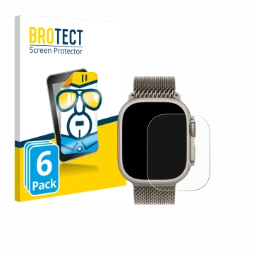 Front side of a product packaging with the brand logo BROTECT. Next to it is the device Apple Watch Ultra 3 shown with the cor