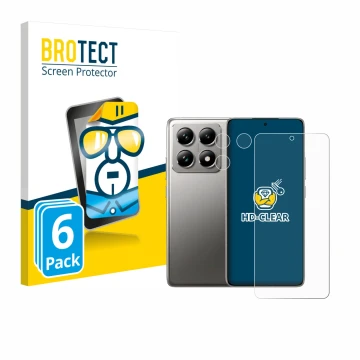 Front side of a product packaging with the brand logo BROTECT. Next to it is the device Xiaomi 14T Pro (Front+Camera) shown wi