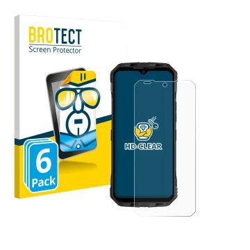 Front side of a product packaging with the brand logo BROTECT. Next to it is the device Doogee V Max Plus shown with the corre