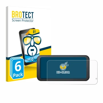 Front side of a product packaging with the brand logo BROTECT. Next to it is the device Lamto Motorrad Carplay 6.25