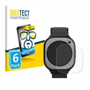 Front side of a product packaging with the brand logo BROTECT. Next to it is the device Xplora X6Pro shown with the correspond