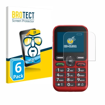 Front side of a product packaging with the brand logo BROTECT. Next to it is the device Doro Leva L10 shown with the correspon