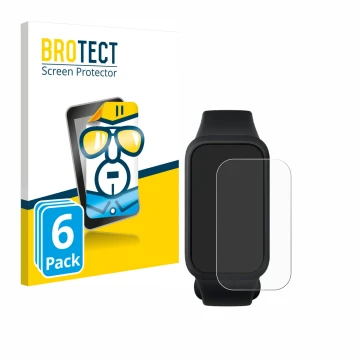 Front side of a product packaging with the brand logo BROTECT. Next to it is the device Xiaomi Smart Band 9 Active shown with 