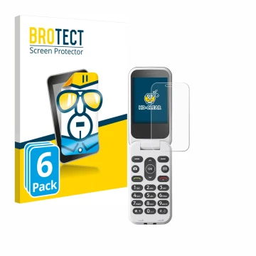 Front side of a product packaging with the brand logo BROTECT. Next to it is the device Doro 2820 shown with the corresponding