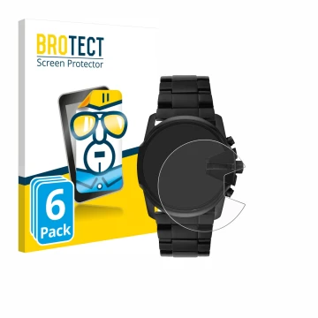 Front side of a product packaging with the brand logo BROTECT. Next to it is the device Diesel Master Chief DZ4180 shown with 