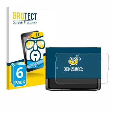 Front side of a product packaging with the brand logo BROTECT. Next to it is the device Crosscall Stellar M6E shown with the c