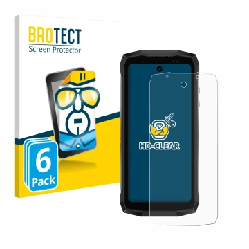Front side of a product packaging with the brand logo BROTECT. Next to it is the device Ulefone Armor Mini 20 Pro shown with t