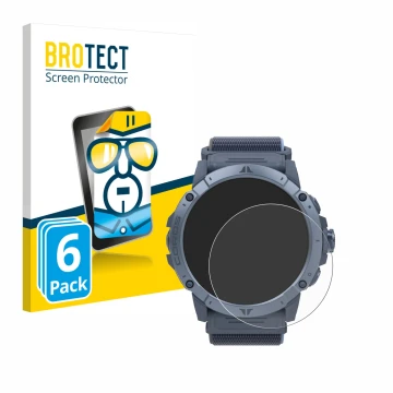 Front side of a product packaging with the brand logo BROTECT. Next to it is the device Coros Vertix 2S shown with the corresp