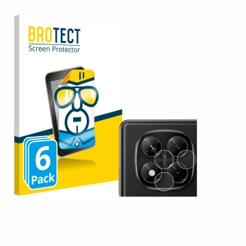 Front side of a product packaging with the brand logo BROTECT. Next to it is the device Xiaomi Redmi Note 14 Pro (ONLY Camera 