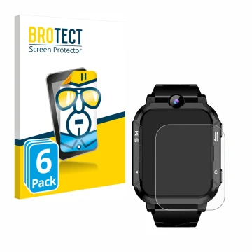 Front side of a product packaging with the brand logo BROTECT. Next to it is the device Blackview Z20 Kids Smartwatch shown wi