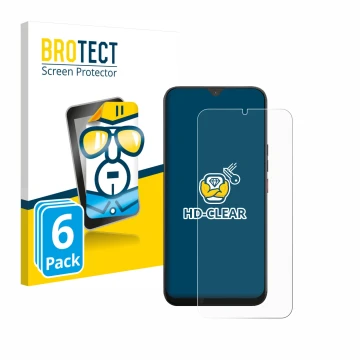 Front side of a product packaging with the brand logo BROTECT. Next to it is the device Volla Phone 22 shown with the correspo