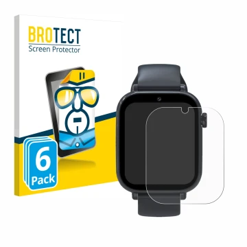 Front side of a product packaging with the brand logo BROTECT. Next to it is the device Forever Kids Smartwatch shown with the