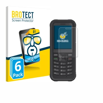 Front side of a product packaging with the brand logo BROTECT. Next to it is the device Sonim XP100 shown with the correspondi
