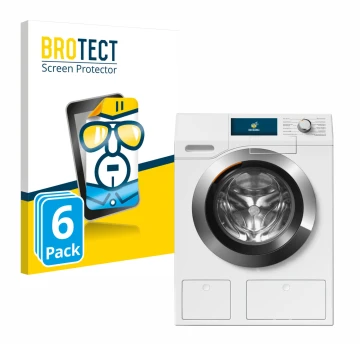 Front side of a product packaging with the brand logo BROTECT. Next to it is the device Miele WEH875 shown with the correspond