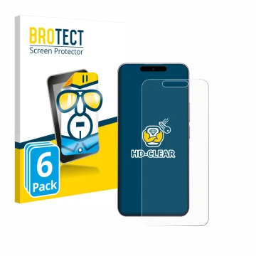 Front side of a product packaging with the brand logo BROTECT. Next to it is the device Oukitel P1 shown with the correspondin