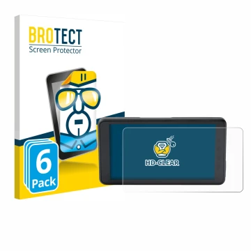 Front side of a product packaging with the brand logo BROTECT. Next to it is the device BMW ConnectedRide Navigator Full Cover