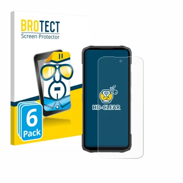 Front side of a product packaging with the brand logo BROTECT. Next to it is the device Doogee Blade 10 Power shown with the c