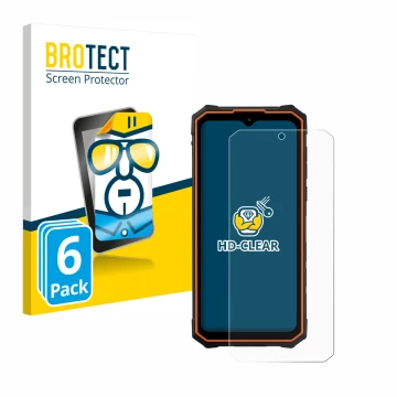 Front side of a product packaging with the brand logo BROTECT. Next to it is the device Hotwav Cyber 13 shown with the corresp