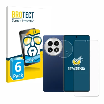 Front side of a product packaging with the brand logo BROTECT. Next to it is the device OnePlus 13 (Front+Camera) shown with t