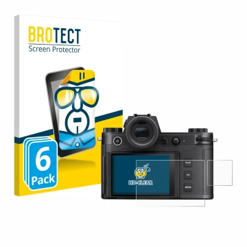 Front side of a product packaging with the brand logo BROTECT. Next to it is the device Leica SL3-S (Display + top plate displ
