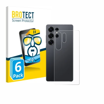 Front side of a product packaging with the brand logo BROTECT. Next to it is the device Samsung Galaxy S25 Ultra (Back) shown 