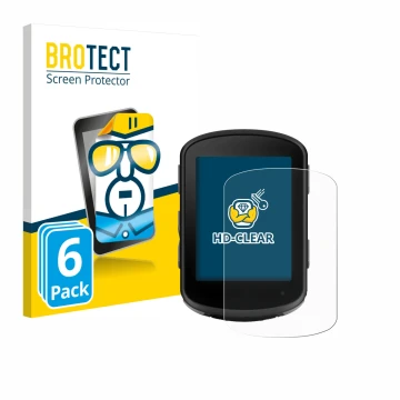 Front side of a product packaging with the brand logo BROTECT. Next to it is the device Garmin Edge 540 Solar shown with the c