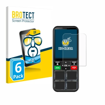 Front side of a product packaging with the brand logo BROTECT. Next to it is the device Geemarc CL8000 shown with the correspo