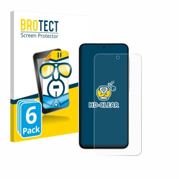 Front side of a product packaging with the brand logo BROTECT. Next to it is the device Samsung Galaxy A56 5G shown with the c