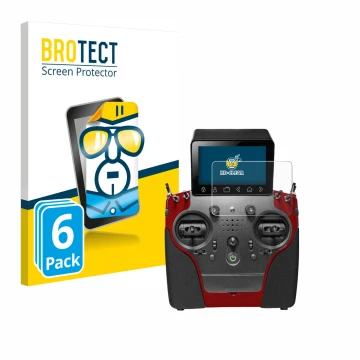 Front side of a product packaging with the brand logo BROTECT. Next to it is the device PowerBox Systems Atom shown with the c
