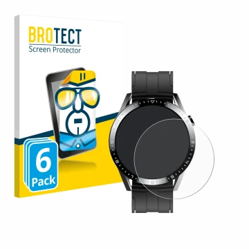 Front side of a product packaging with the brand logo BROTECT. Next to it is the device Tracer Smartwatch SM9 shown with the c