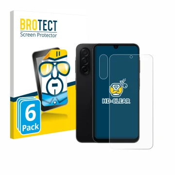 Front side of a product packaging with the brand logo BROTECT. Next to it is the device Samsung Galaxy A26 5G (Front+Camera) s