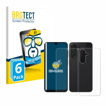 Front side of a product packaging with the brand logo BROTECT. Next to it is the device Samsung Galaxy A26 5G (Front+Back) sho