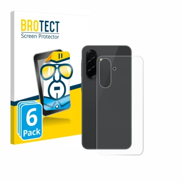Front side of a product packaging with the brand logo BROTECT. Next to it is the device Samsung Galaxy A36 5G (Back) shown wit