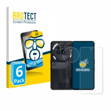Front side of a product packaging with the brand logo BROTECT. Next to it is the device Nothing Phone (3a) Pro (Front+Camera) 