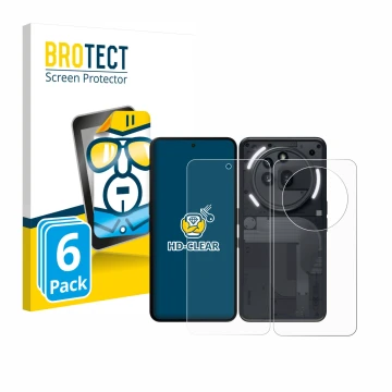 Front side of a product packaging with the brand logo BROTECT. Next to it is the device Nothing Phone (3a) Pro (Front+Back) sh
