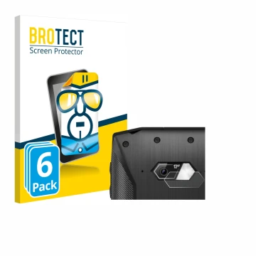 Front side of a product packaging with the brand logo BROTECT. Next to it is the device Crosscall Core-M5 (ONLY Camera Lens) s