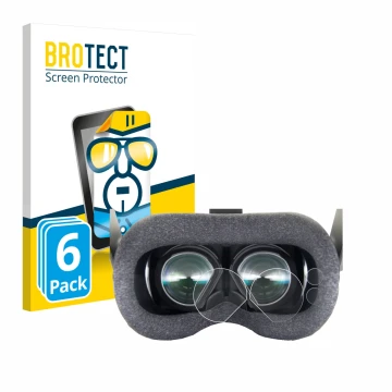 Front side of a product packaging with the brand logo BROTECT. Next to it is the device Valve Index VR-Headset shown with the 