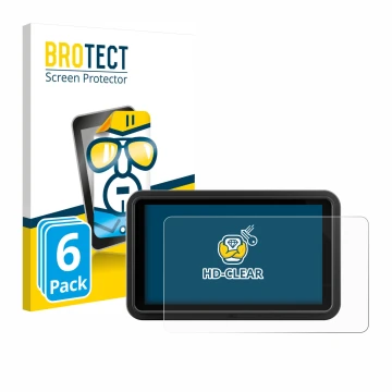 Front side of a product packaging with the brand logo BROTECT. Next to it is the device Atomos Shinobi Go shown with the corre
