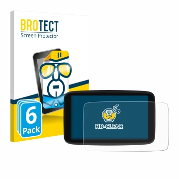 Front side of a product packaging with the brand logo BROTECT. Next to it is the device TomTom Go Classic Lite 6