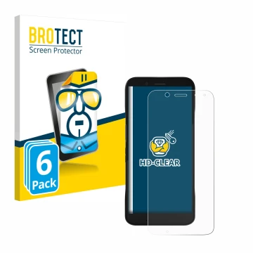 Front side of a product packaging with the brand logo BROTECT. Next to it is the device Datalogic Memor 12 shown with the corr
