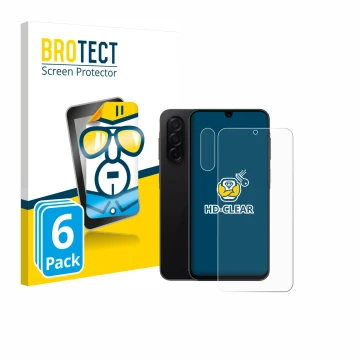 Front side of a product packaging with the brand logo BROTECT. Next to it is the device Samsung Galaxy A26 5G Enterprise Editi