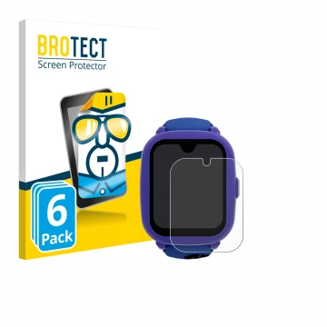 Front side of a product packaging with the brand logo BROTECT. Next to it is the device SaveFamily Iconic Plus 2 4G shown with
